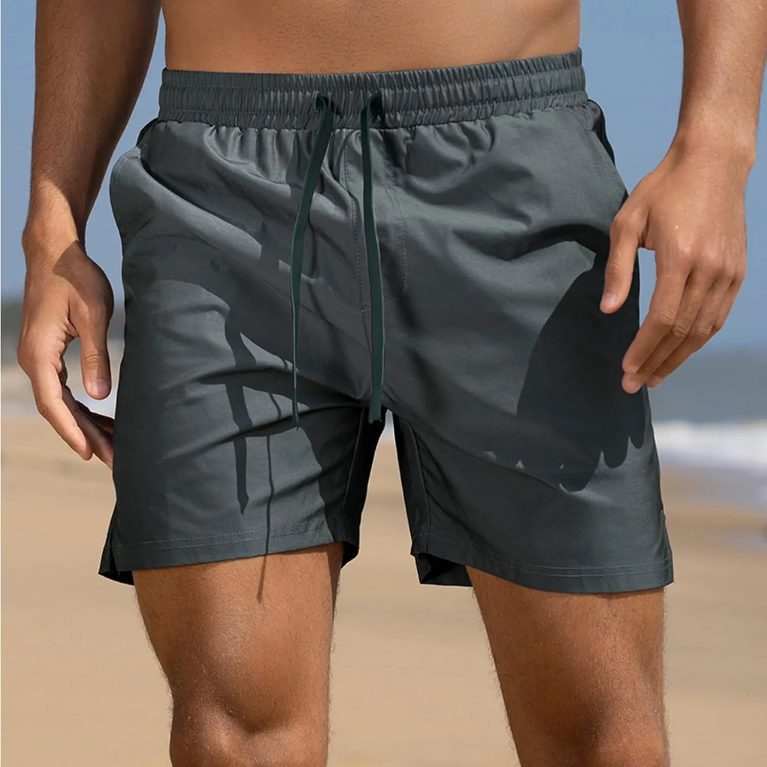 Workout Shorts for Men Quick Dry Drawstring Elastic Gym Shorts Solid Lightweight Athletic Shorts Pocket Active Shorts