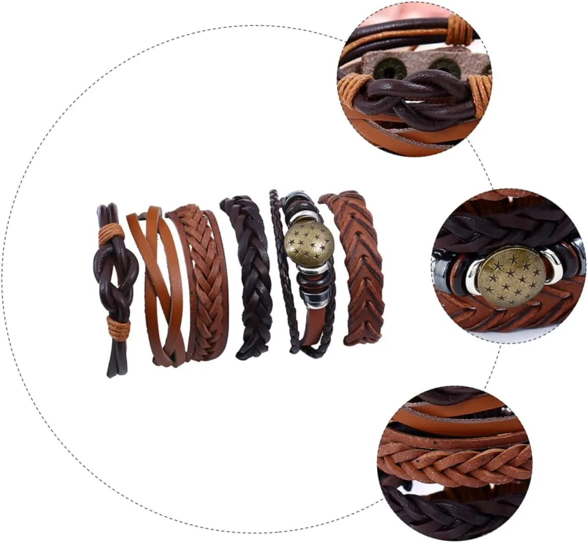 Woven Cowhide Bracelet for Men Chic Hip Hop DIY Hand Chain Retro Style Arm Adornment for Parties and