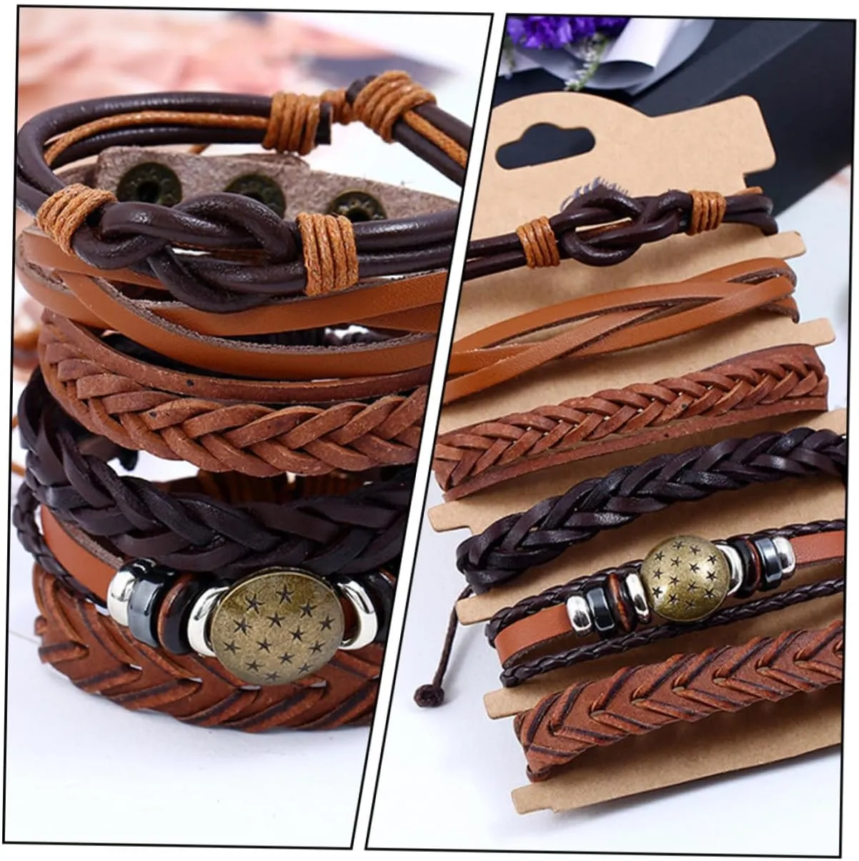 Woven Cowhide Bracelet for Men Chic Hip Hop DIY Hand Chain Retro Style Arm Adornment for Parties and