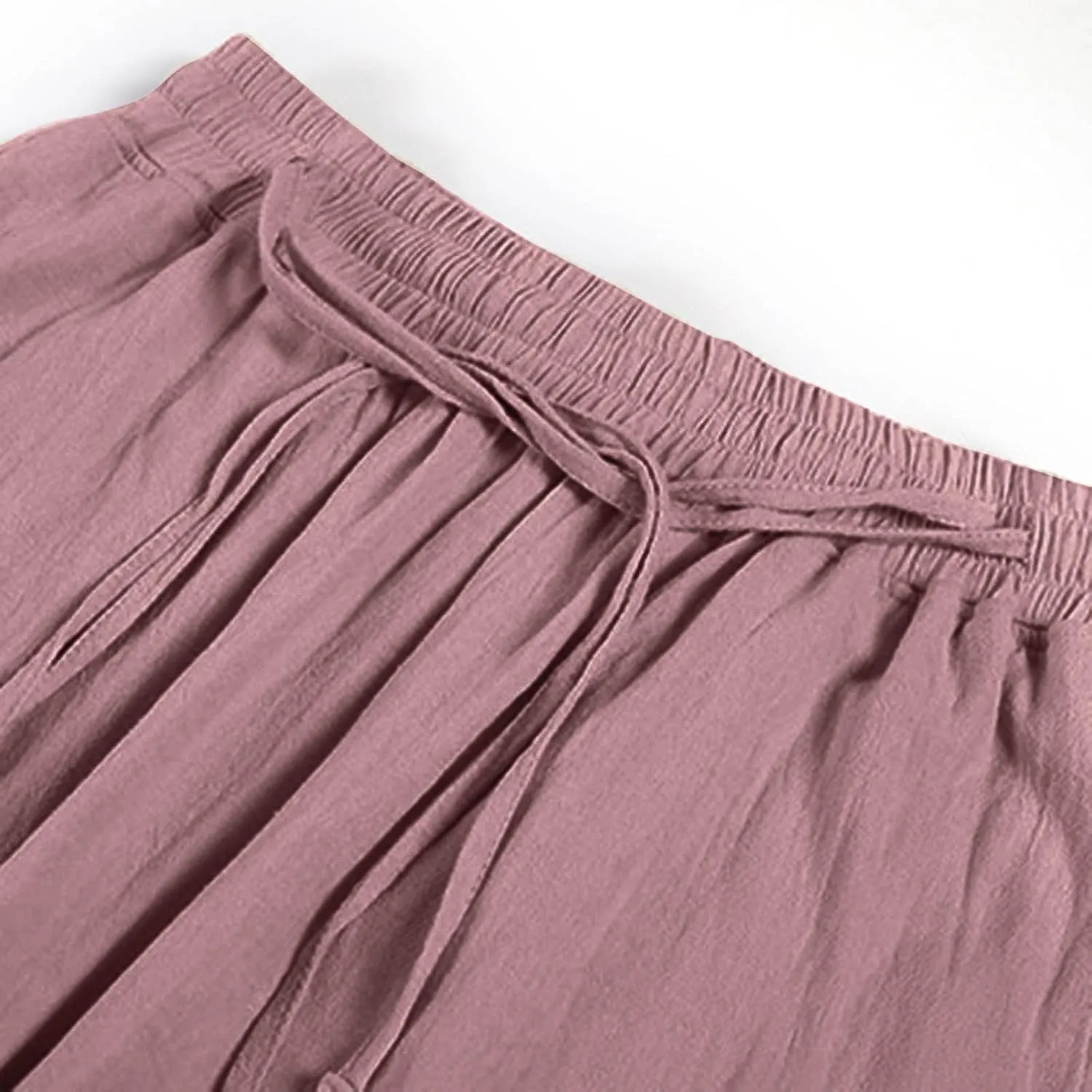 Xiaojmake Cotton Linen Long Pant Men Summer Home Beach Pants Loose Fit Elastic Waist Drawstring Lounge Pant Wide Leg Trouser