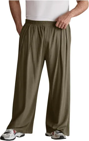 Xiaojmake Men's Wide Leg Linen Pants Big and Tall Casual Loose Cotton Hippie Yoga Beach Pants Straight Fit Baggy Trousers