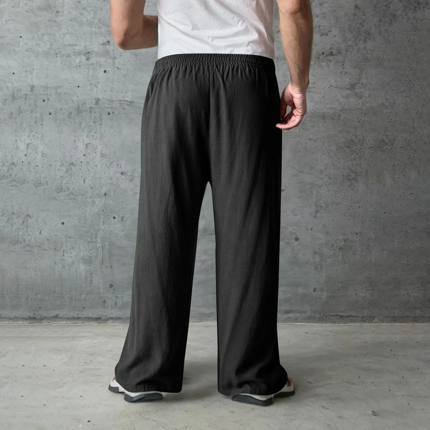 Xiaojmake Men's Wide Leg Linen Pants Big and Tall Casual Loose Cotton Hippie Yoga Beach Pants Straight Fit Baggy Trousers