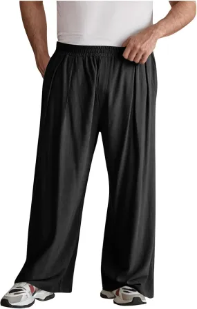 Xiaojmake Men's Wide Leg Linen Pants Big and Tall Casual Loose Cotton Hippie Yoga Beach Pants Straight Fit Baggy Trousers