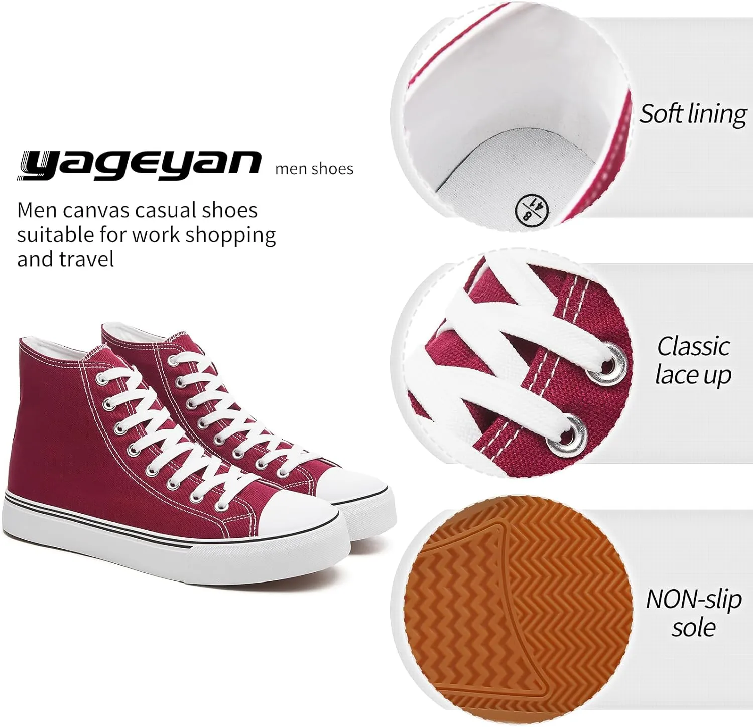 yageyan Mens High Top Canvas Sneakers Fashion Lace up Walking Shoes Casual Classic