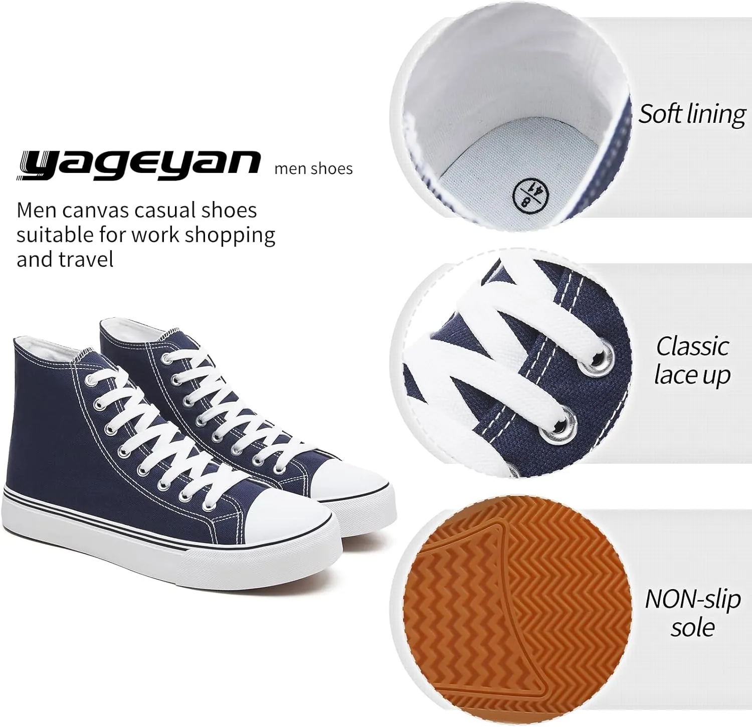 yageyan Mens High Top Canvas Sneakers Fashion Lace up Walking Shoes Casual Classic