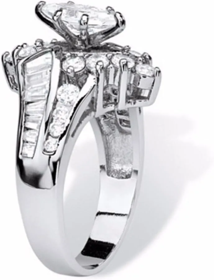 Yellow Gold-Plated Cubic Zirconia 2 Piece Bridal Ring Set for Women Engagement Ring White Crystal Rings