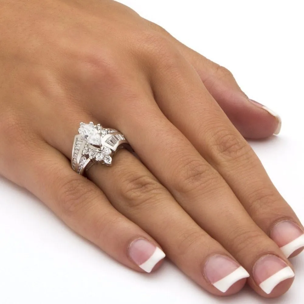 Yellow Gold-Plated Cubic Zirconia 2 Piece Bridal Ring Set for Women Engagement Ring White Crystal Rings