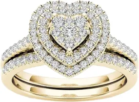 Yellow Gold Plated Silver Women Wedding Engagement Ring Band Bridal Set Jewelry Birthday Mother's Day Valentine's