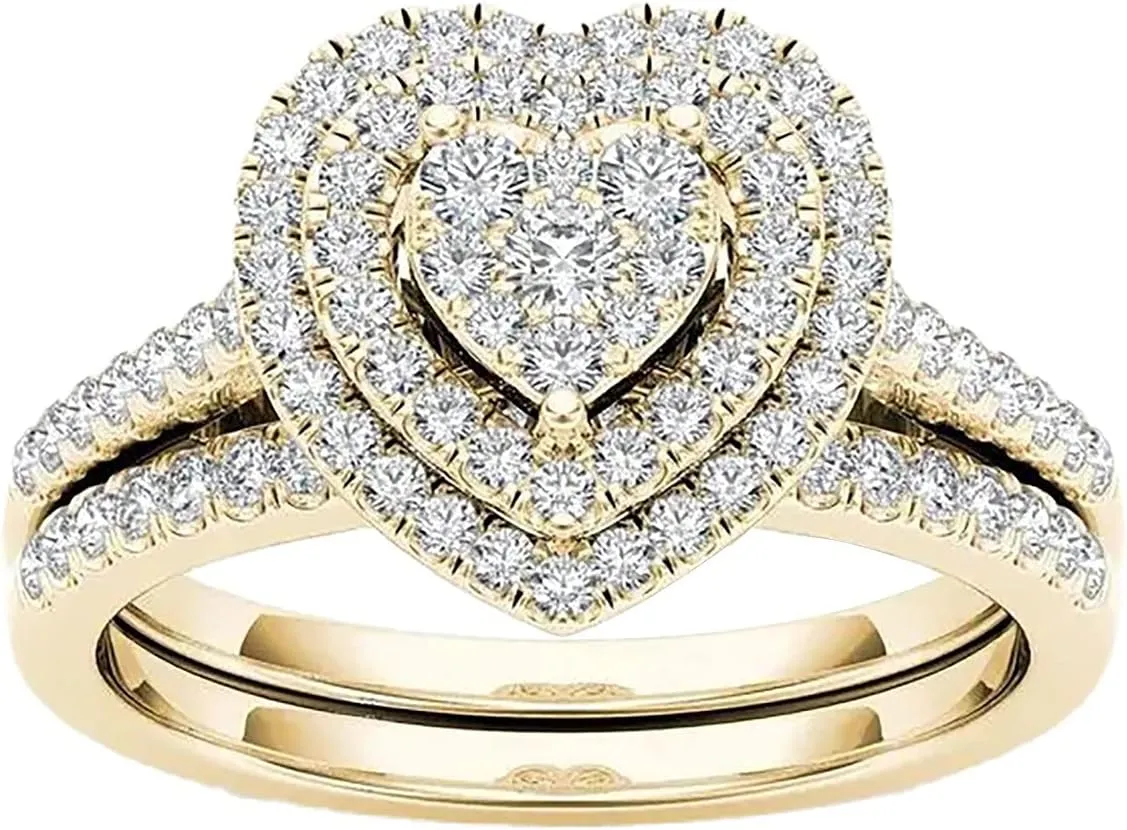 Yellow Gold Plated Silver Women Wedding Engagement Ring Band Bridal Set Jewelry Birthday Mother's Day Valentine's
