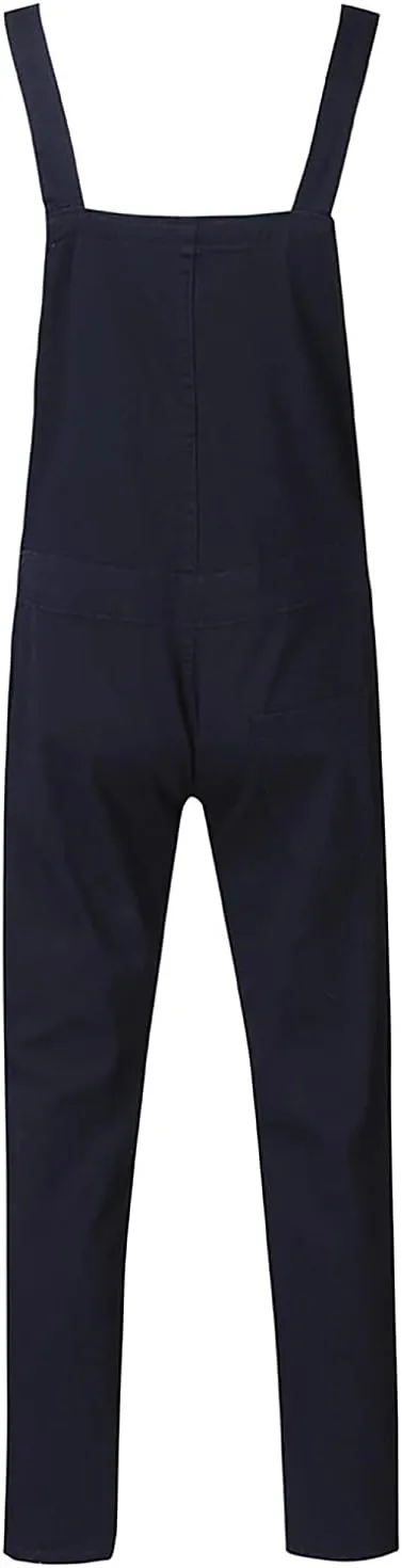 Ymosrh Men's Chino Regular Jumpsuit Streetwear Pocket Suspender Trousers Khaki Cargo Pants
