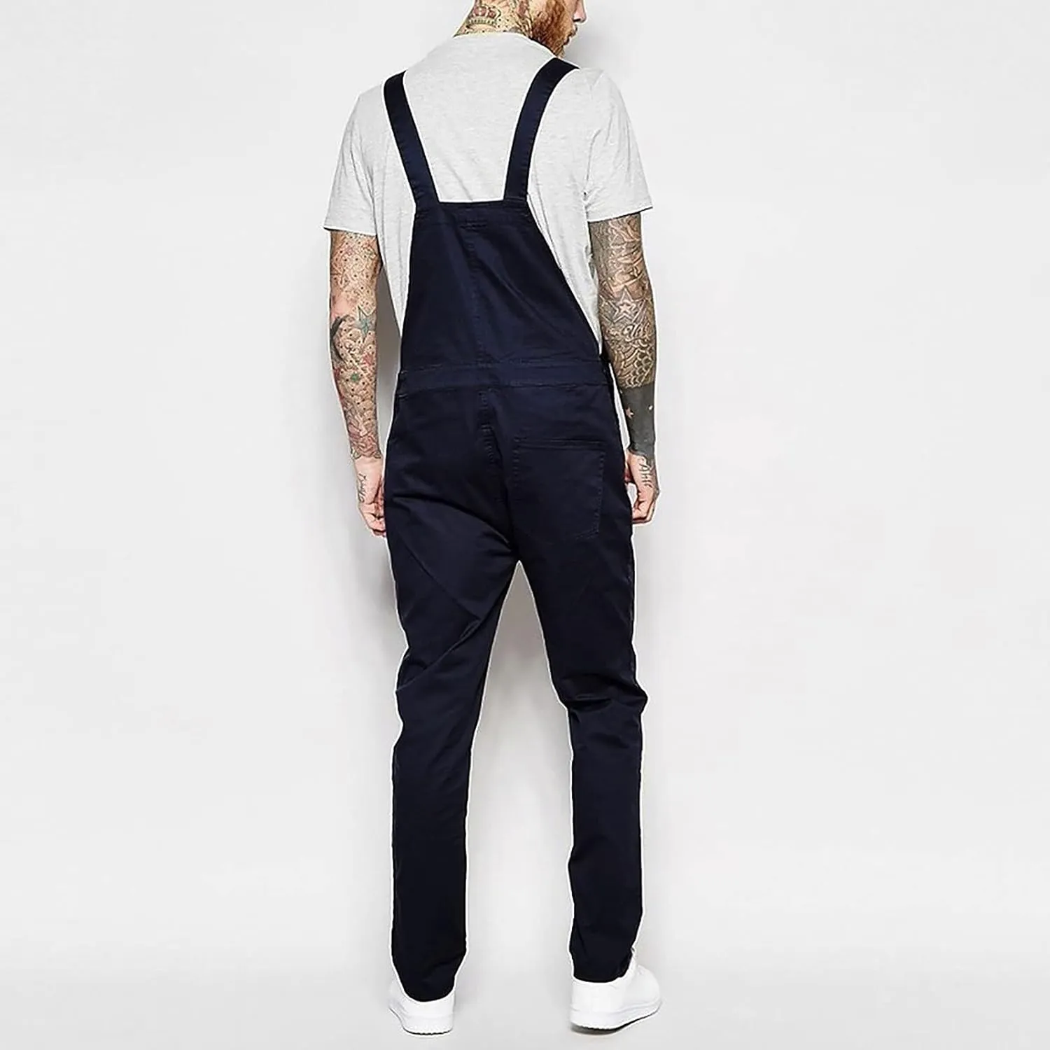 Ymosrh Men's Chino Regular Jumpsuit Streetwear Pocket Suspender Trousers Khaki Cargo Pants