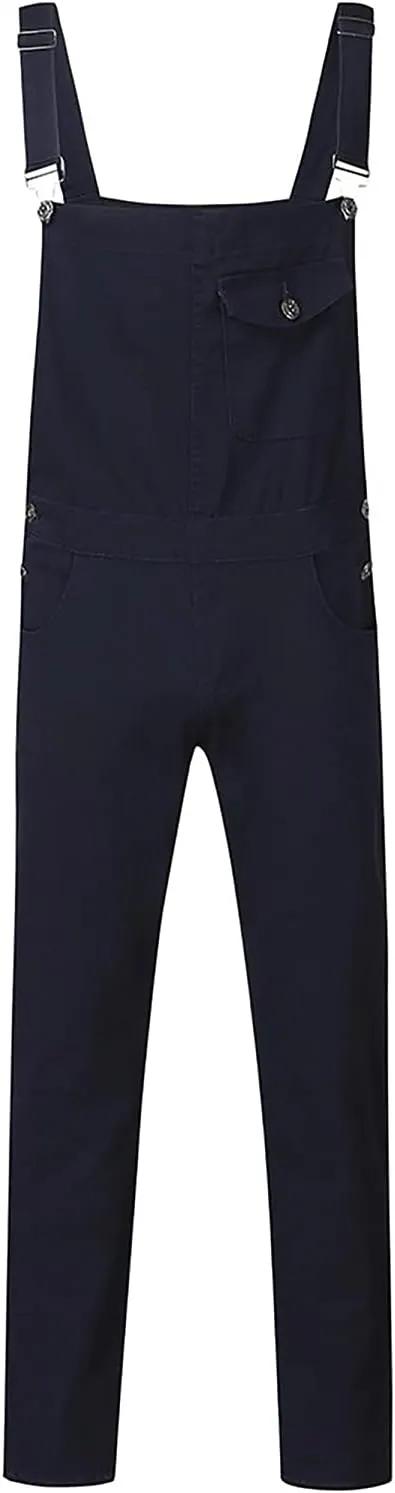 Ymosrh Men's Chino Regular Jumpsuit Streetwear Pocket Suspender Trousers Khaki Cargo Pants