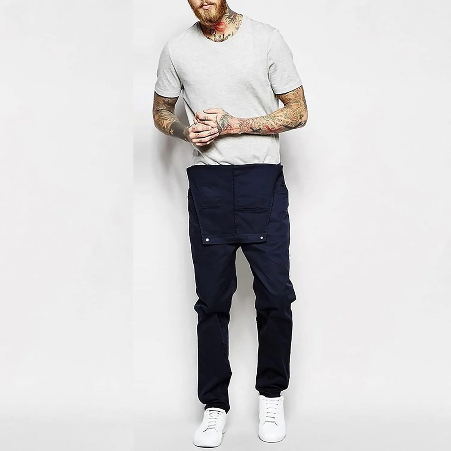 Ymosrh Men's Chino Regular Jumpsuit Streetwear Pocket Suspender Trousers Khaki Cargo Pants