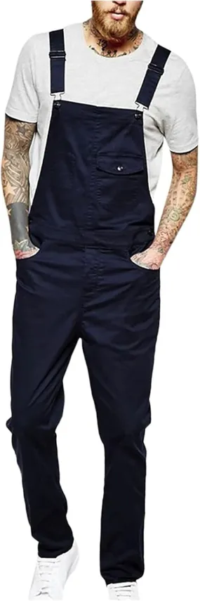 Ymosrh Men's Chino Regular Jumpsuit Streetwear Pocket Suspender Trousers Khaki Cargo Pants