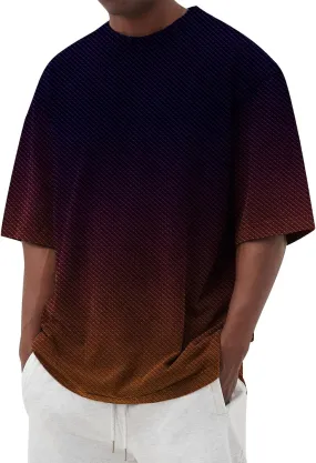 Ymosrh Men's Gradient Color Shirt Short Sleeve Summer Casual Crewneck Basic Tee Shirts Fashion, S-4XL