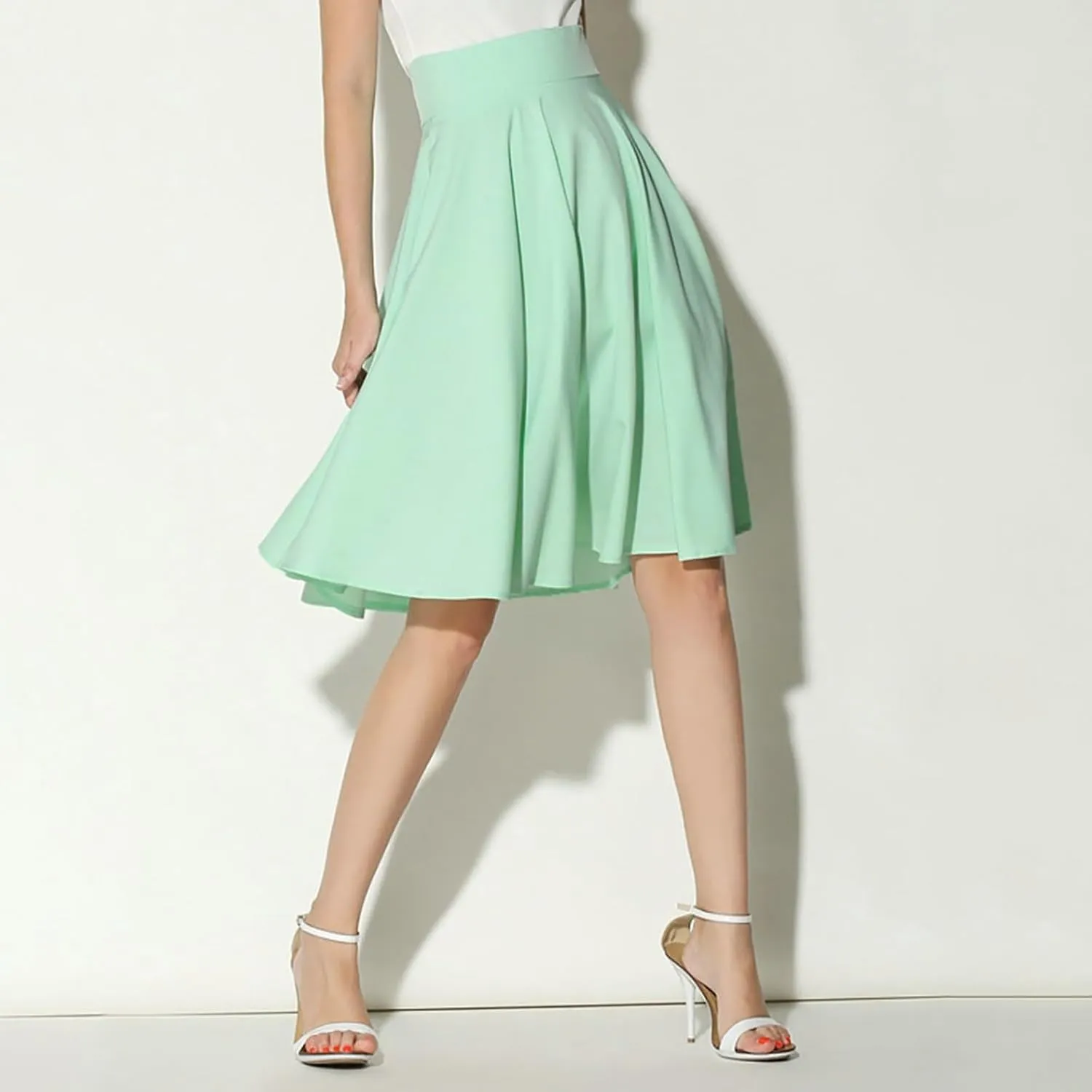 YOLAI Women Casual High Waist Skirt A Line Chiffon Midi Dress Flowy Swing Pleated Skirt