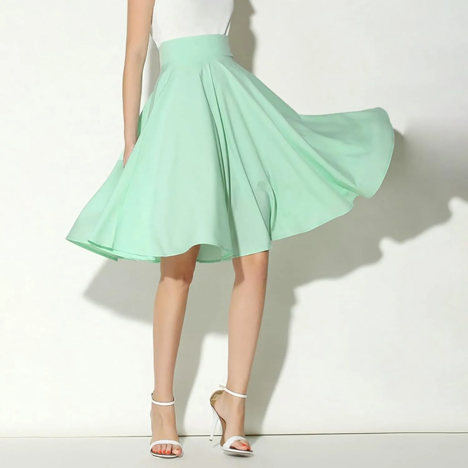YOLAI Women Casual High Waist Skirt A Line Chiffon Midi Dress Flowy Swing Pleated Skirt