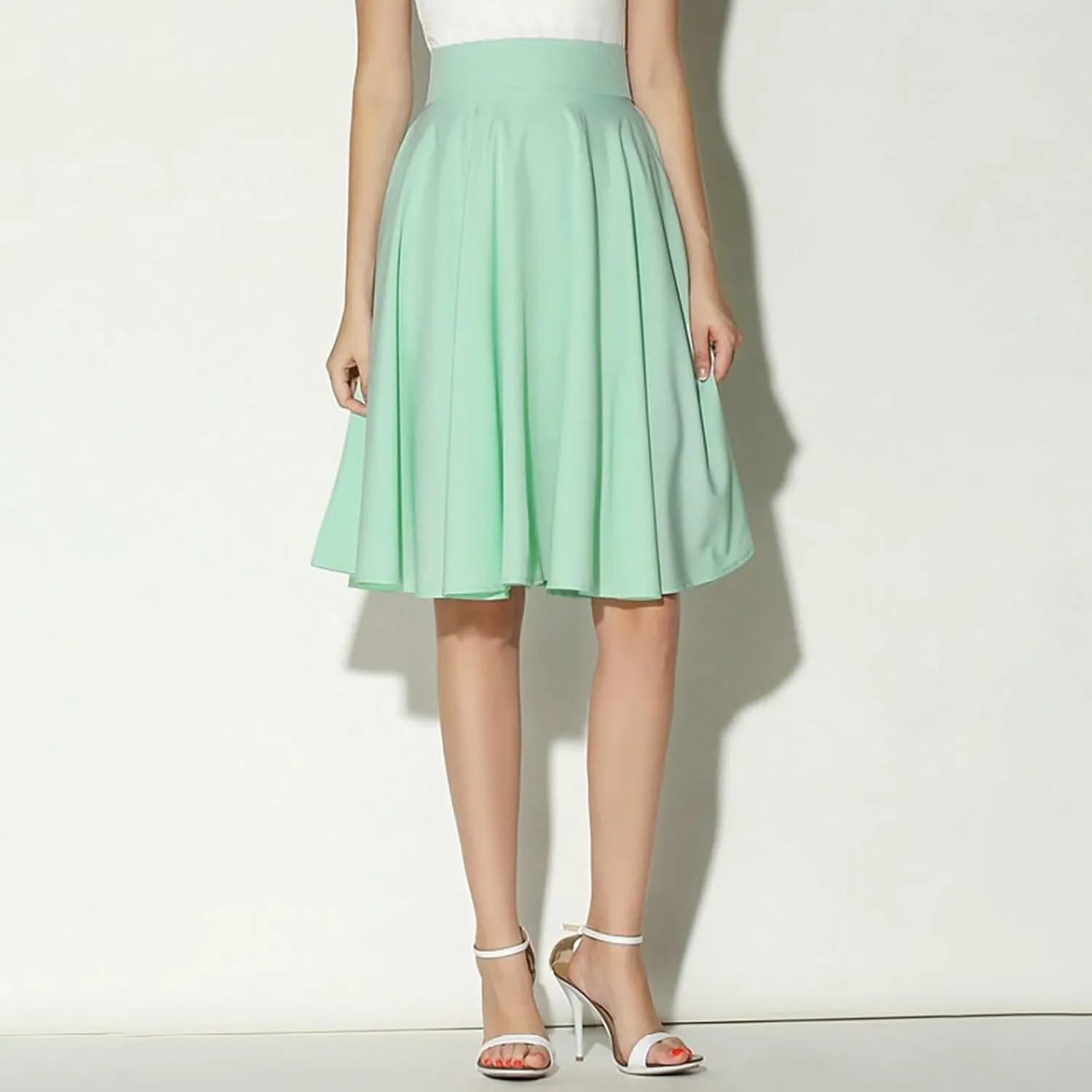 YOLAI Women Casual High Waist Skirt A Line Chiffon Midi Dress Flowy Swing Pleated Skirt