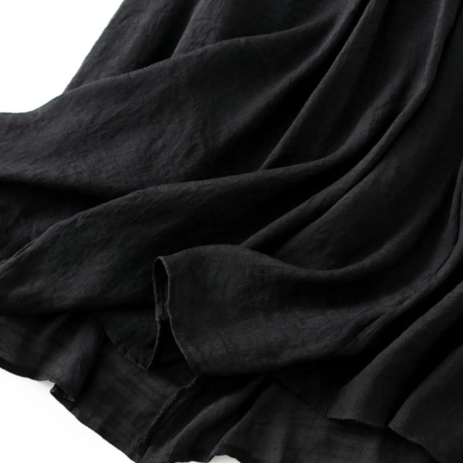 YOLAI Women Cotton and Linen Skirt Solid Color Casual Pleated Skirt Elastic Waist Drawstring A-Line Swing Skirt