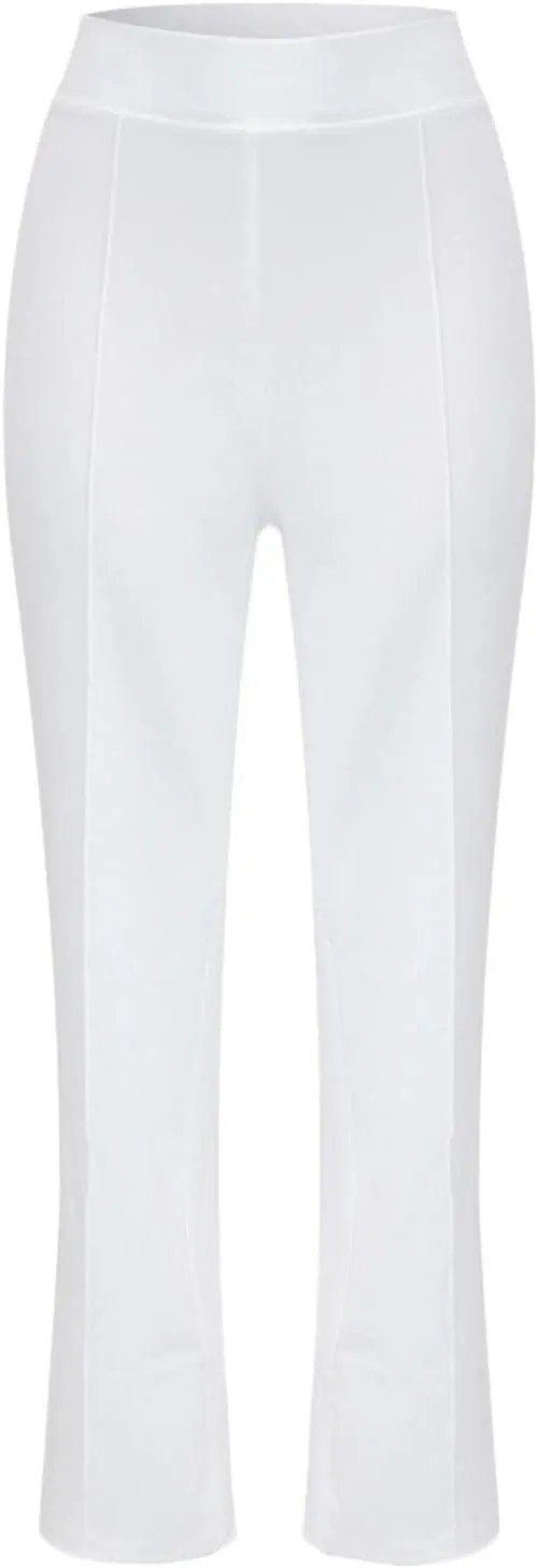 YOLAI Womens Casual Business Work Pants Solid Color Stretch Palazzo Pants High Waist Straight Yoga Trousers