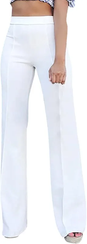 YOLAI Womens Casual Business Work Pants Solid Color Stretch Palazzo Pants High Waist Straight Yoga Trousers