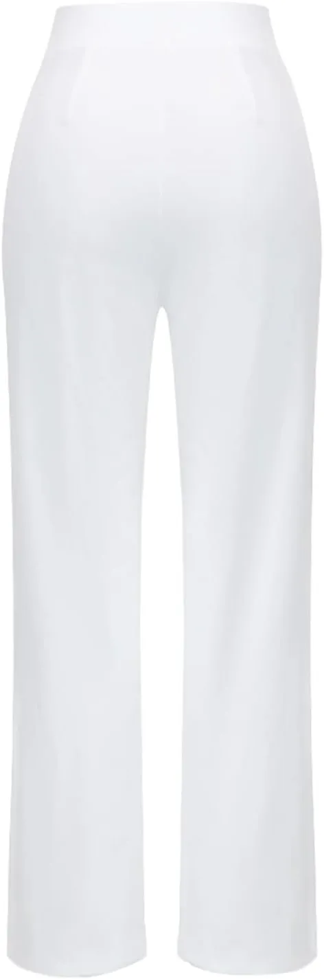 YOLAI Womens Casual Business Work Pants Solid Color Stretch Palazzo Pants High Waist Straight Yoga Trousers
