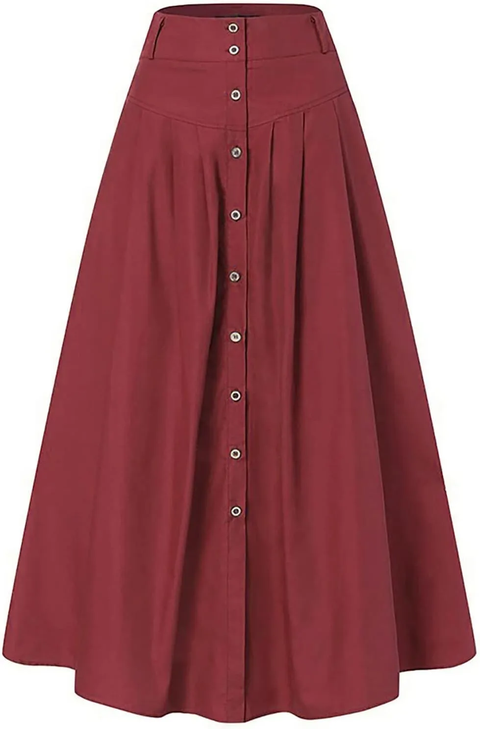 YOLAI Women's Casual Button Down Pleated Skirt Solid Color Maxi Skirt A Line High Waist Skirt with Pocket