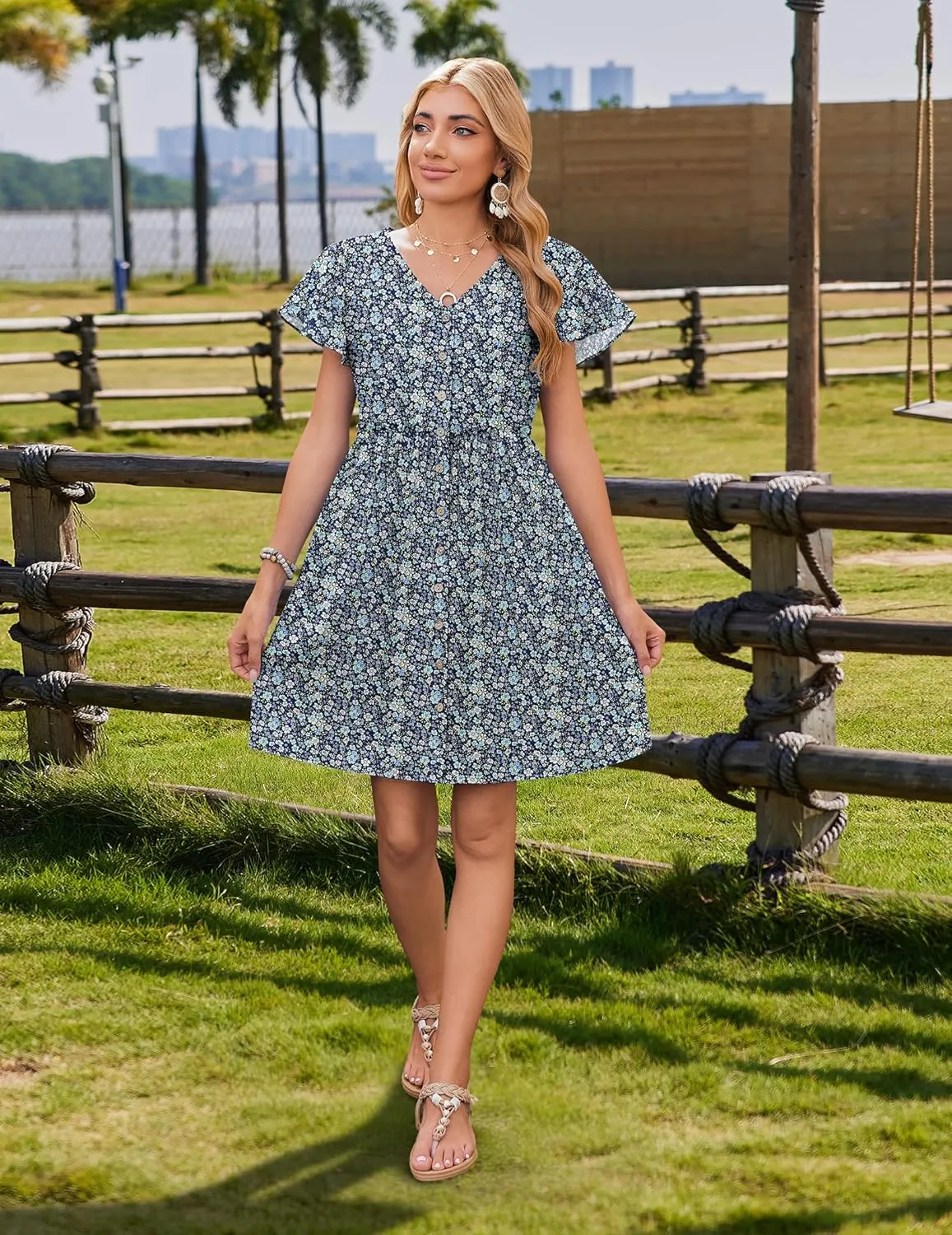Zeagoo 2025 Spring Summer Cotton Linen Dress Beach Casual Button Down A Line Dress