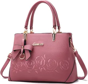 ZiMing Womens Handbags Floral Embroidery Satchel Bag Faux Leather Top Handle Purse Medium Tote Bag Crossbody Shoulder Bag